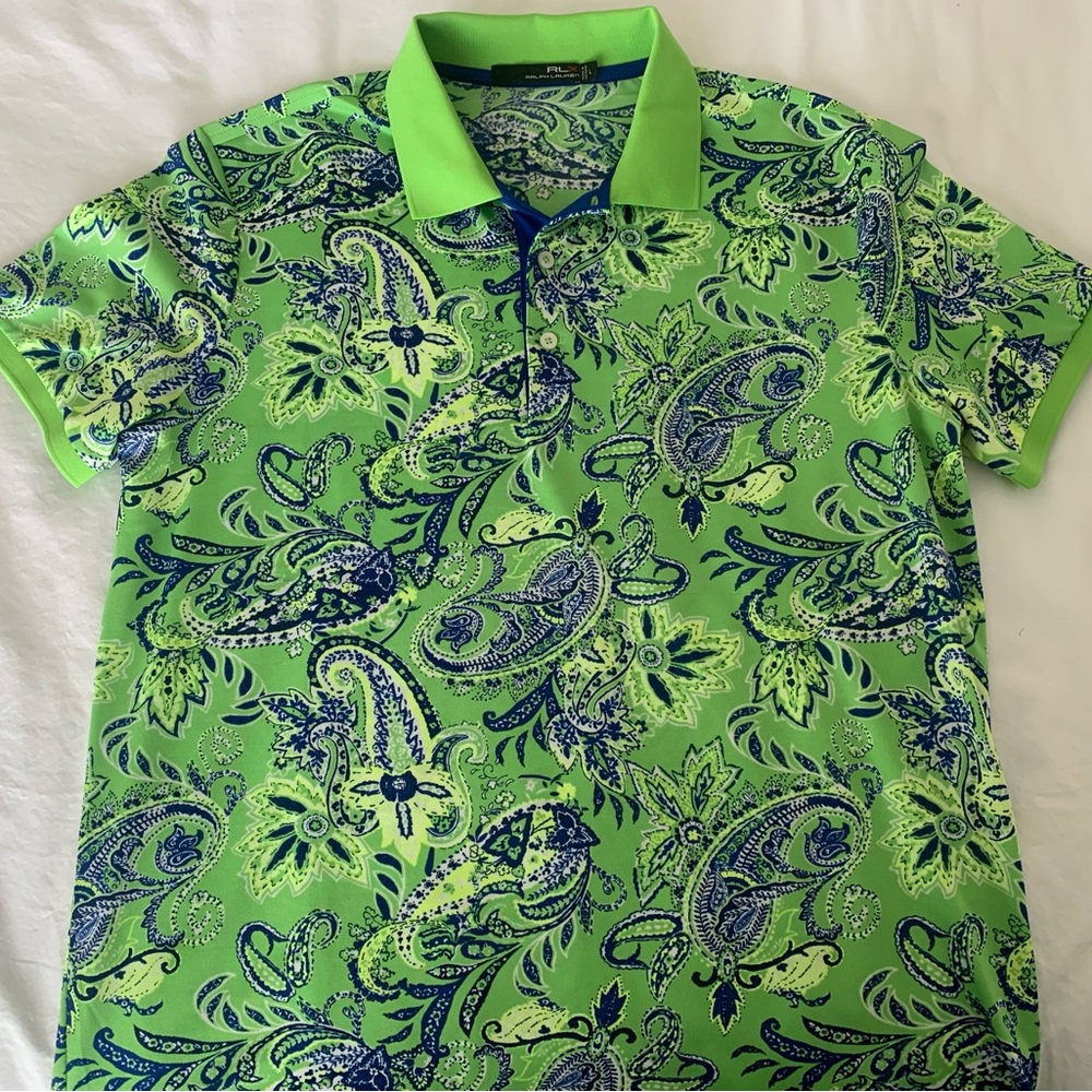Ralph Lauren RLX Green and Blue Paisley Polo Shirt